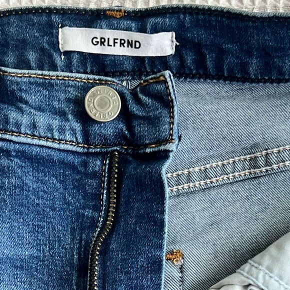 GRLFRND Blue Love All Around Kendall High Rise Raw Hem Rip Knee Skinny Jeans 25 - Picture 12 of 14